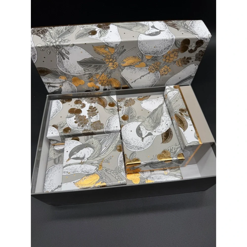The Fruit Company Chickadee Pear Nesting Gift Boxes Set of 6‎ Gold Foil Holiday